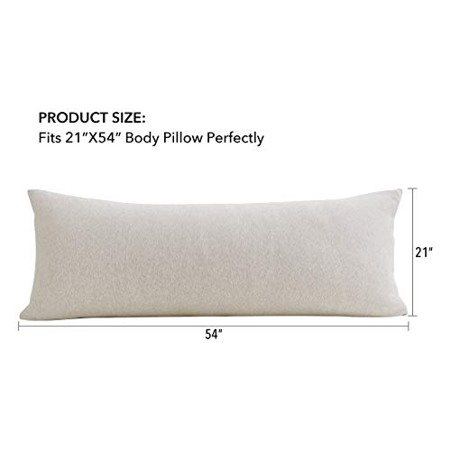 MoMA 100% Jersey Cotton Body Pillow Cover with Zipper - Luxury Soft Removable Body Pillow Case - Long Body Pillow Cover - Knitted Cotton Pillowcase (Cream, 21"X54")