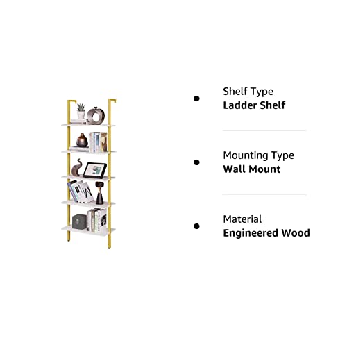 PRAISUN Ladder Shelf, 5 Tier Industrial Bookshelf for Bedroom, Open