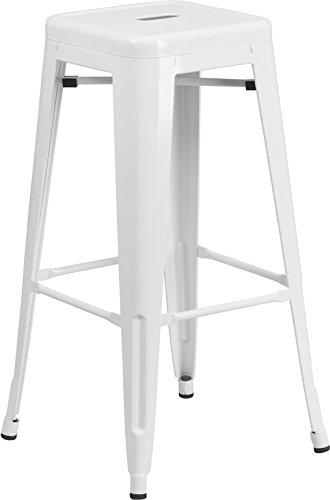 30   High Backless White Metal Indoor-Outdoor Barstool with Square Seat