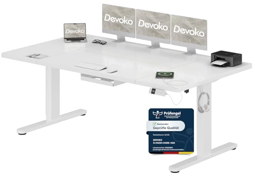 Devoko Höhenverstellbarer Schreibtisch 180x80cm mit Typ-C Ladeanschluss, Schreibtisch Höhenverstellbar Elektrisch, Mobiler Elektrisch Computertisch mi