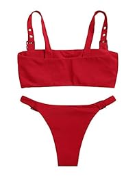 Traje de baño sexy con cuello cuadrado y tanga acolchada para dama