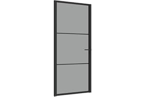 vidaXL Black ESG Glass and Aluminum Interior Door - Modern Design, Privacy Protection, Durable Material, Easy Installation