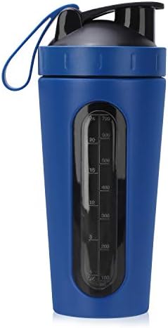 Homiguar Protein Shaker Bottle, Stainless Steel Loop Top Shaker Cup, Visible Window, Leak Proof, 28-Ounce - Blue