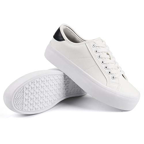 JABASIC PLATFORM SNEAKERS FOR WOMEN FASHION TENNIS SHOES LACE-UP CASUAL WALKING SNEAKER (9.5,WHITE/NAVY)