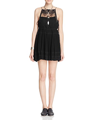 Free People Women's Emily Lace-Bodice Mini Dress (4/6, Black)
