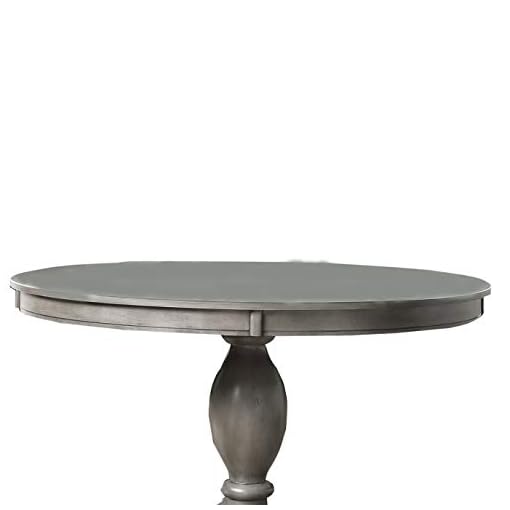 Benjara Transitional Style Round Dining Table with Pedestal Base, Gray