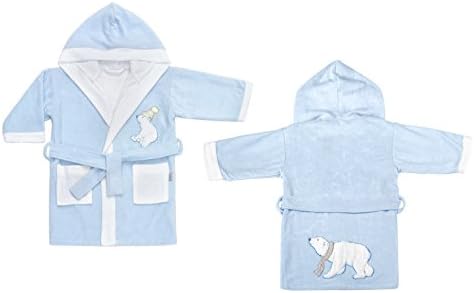 Cotton Hooded Embroidered Toddler Bathrobe-WHITE BEARS