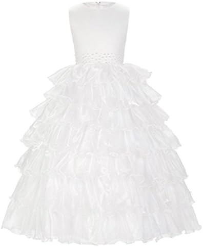 ylovego Round Neck White Champagne Sleeveless Flower Girl Princess Dress 2018 Layers Wedding Pageant Party Dress