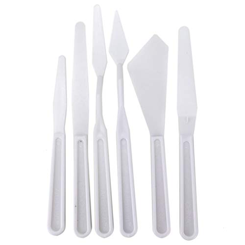 WEFOO Set of 3/18PCS Plastic Spatula Palette Knives Set with Six Thin and Flexible Art Tools for Oil Painting, Acrylic Mixing, Etc,White