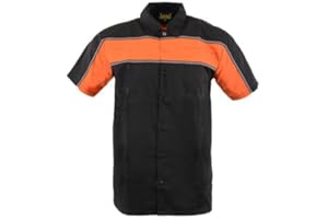 Biker Clothing Co. mens Mdm11673 Men’s Black and Orange Short Sleeve Motorcycle Shirt with Reflective Material