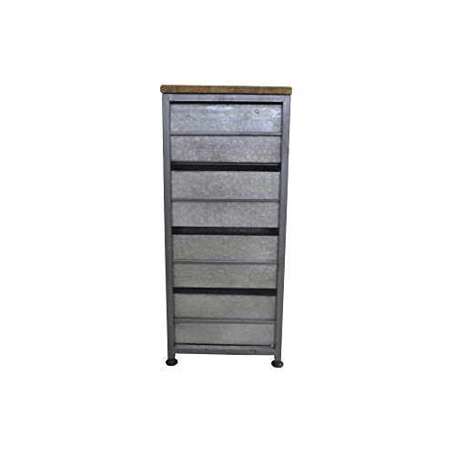 Hugh Accent Cabinet in Galvanized Gray and Rustic Brown with Eight Exposed Drawers And Solid Wood Top, by Artum Hill
