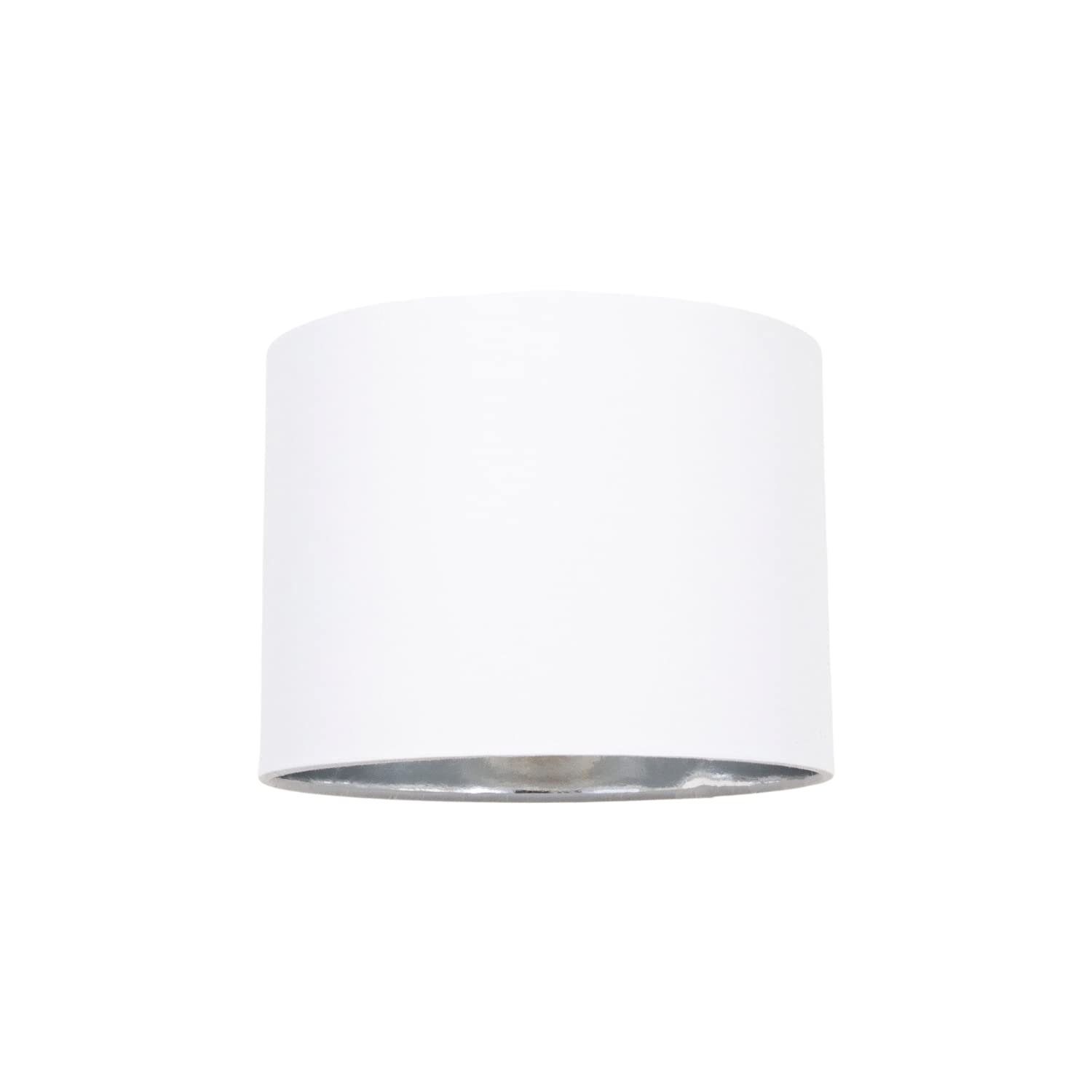 Modern and Stylish White Cotton Fabric Small 8" Drum Lamp Shade with Shiny Silver Inner - 40watt Maximum by Happy Homewares — image 1