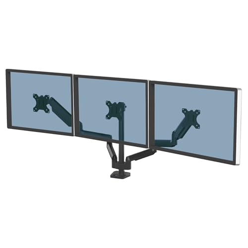 Fellowes Monitor Halterung fuer 3 Monitore bis je 27 Zoll (68,5 cm) - Platinum Series Monitor Arm mit Gasfeder, USB Ports - Befestigung mit Klemme oder Kabeldurchlass - schwarz