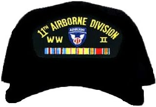11TH AIRBORNE DIVISION WORLD WAR II * W/RIBBON EMBROIDERED EMBLEM BLACK Ball Cap/ Hat