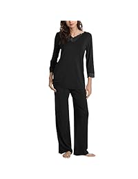 WiWi - Pijama de bambú de manga larga que absorbe la humedad para mujer con cordones y cuello en V, conjunto de pantalones S-XXXXL (4XL)