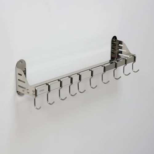 Lumai Suporte De Parede Cozinha com 10 Ganchos Móveis e Prateleira de Aço Inox 304 Para Pendurar Organizar Utensilios De Cozinha, Temperos, Facas e Panelas