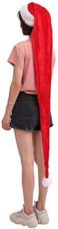 SPORTTIN 5 Feet Long Christmas Hat Overlength Plush Santa Claus Xmas Long-Tail Cap Red