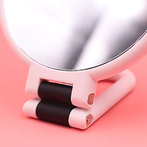 10x Magnifying Handheld Mirror-Travel Folding Hand Held Mirror-Double Sided Pedestal Makeup Mirror With 1/10x Magnification-5inch Compact Size-Portable Vanity Standing Round Cosmetic Mirror (White)