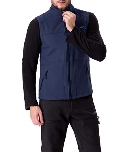 Trailside Supply Co.Men's Fleece-Lined Softshell Vest Outdoor Travel Gilet Stand Collar Water-Repellent,Dark Blue,L