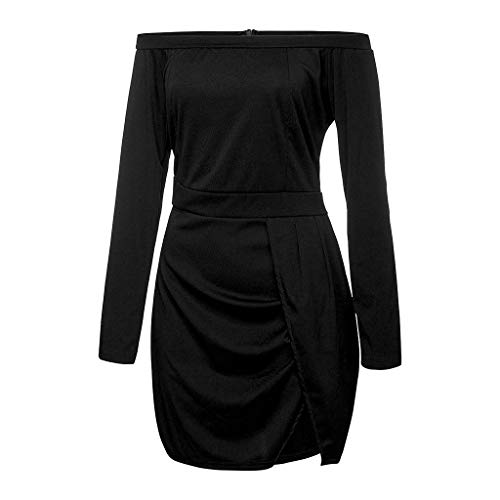kaifongfu Short Dress,Women Off Shoulder Long Sleeve Elastic Stretchy Bodycon Mini Dress (M, Black)