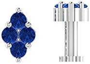 BuyByClick 925 Sterling Silver Nosepin Stud with White Gold Plated Beautiful Blue Swarovski Crystals For Women