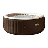 Intex PureSpa 4Person Inflatable Bubble Jet Spa Portable Heated Hot Tub, Brown