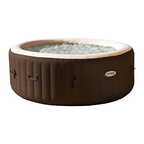 Intex PureSpa 4Person Inflatable Bubble Jet Spa Portable Heated Hot Tub, Brown