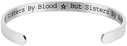 Quote Engraved Cuff Bracelet,Not Sisters by Blood But Sisters by Heart, Stainless Steel Bracelets for Sisters