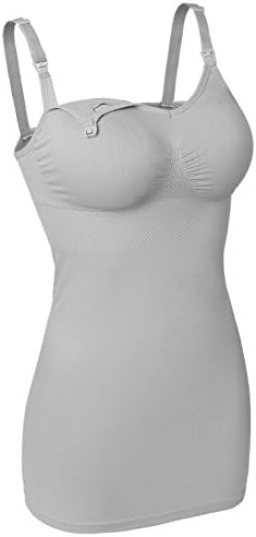 Sayceli Womens Seamless Wirefree Nursing Cami Tank Top With Build-In Maternity Bra Color Grey Size L