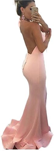 EnjoyDress Women's Long Slit Pink Mermaid Prom Party Dress Backless Evening Formal Gowns Size 2