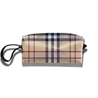 Lady Coin Case Multi-function Protable Handle Bag Girls Daily Makeup Pouch Toiletry Bag with Plaid Pattern