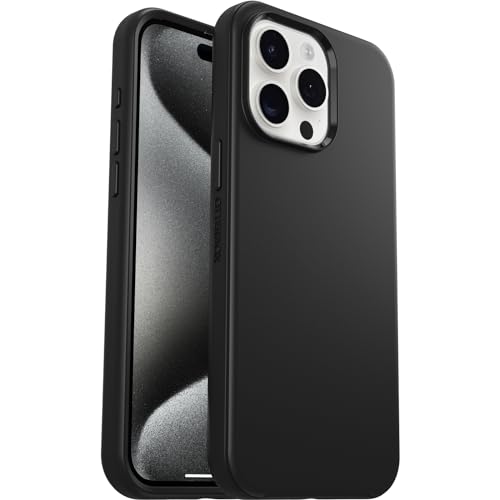 OtterBox Symmetry Hülle für iPhone 15 Pro Max, sturzsicher, schützende dünne Hülle, 3X getestet nach Militärstandard, antimikrobieller Schutz, Schwarz