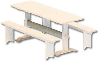 Dollhouse Miniature Trestle Table & 2 Benches Kitcolonial Collection