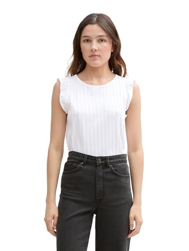 TOM TAILOR Denim Haut Pointelle pour Femme, Blanc 20000., XL