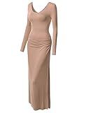 TWINTH Womens Long Sleeve Side Shirring Waist Maxi and Midi Dress