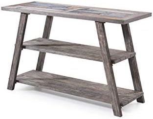 Wood Console Table with Ceramic Tile Top - Console Table with 2 Shelves - Driftwood Gray