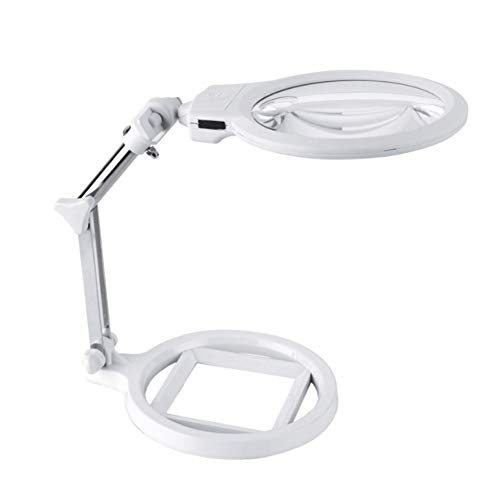 ElectroOptix 2.5X 5X Desktop Magnifier 130MM 25mm Double Lens with 2 LED Metal Bracket Graduation Magnifying Glass Reading Lighting, White