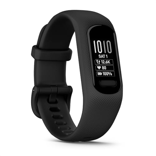 Garmin vívosmart 5 – Fitness-Tracker mit extragroßem OLED-Touchdisplay, Gesundheitsfunktion wie Schlafqualität und Herzfrequenzmessung. Bis zu 7 Tage Akkulaufzeit, wasserdicht und Notfallhilfe.