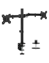 Mount-It! Soporte de escritorio para dos monitores, soporte para pantallas de computadora LCD LED, atril con abrazadera con dos brazos articulables, instalación para monitores de hasta 27 pulgadas, VESA resistente de 3 x 3 pulgadas y de 4 x 4 pulgadas, Ne