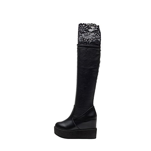 iVan New Women's Winter Autumn Warm Soft Leather Lace Over Knee Flat Heel Waterproof Platform Long Boots(39 M EU/8.5 B(M) US, Black) iVan New Women's Winter Autumn Warm Soft Leather Lace Over Knee Flat Heel Waterproof Platform Long Boots(39 M EU/8.5 B(M) US, Black)