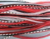 4"-6" Peacock Red, Black, White & Grizzly Feathers Hair Extensions
