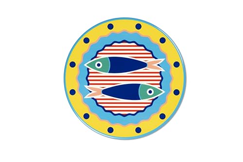 Excelsa Korfu Topfuntersetzer, Dolomit Keramik und Kork an der Unterseite, Durchmesser 16 cm; Dekor im Meerestil