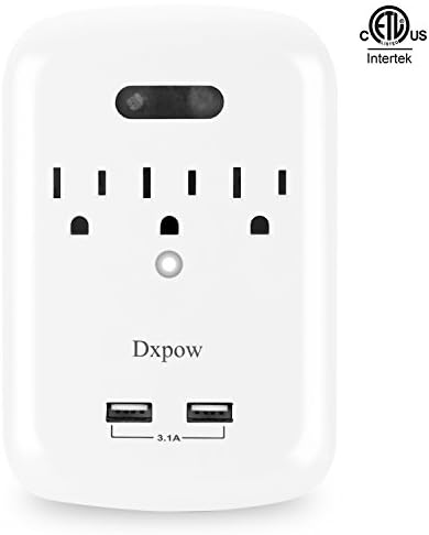 Dxpow Multi 3-AC Outlets Surge Protector, 3-Prong USB Wall Mount Outlet Power Plug Extender Charger with 2 USB Charging Ports (3.1A), 1200J/125V, Wall Tap Design, Auto LED Sensor Night Light (White)