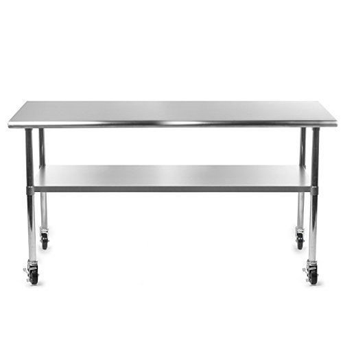 Rounded edges 4 Casters 30" x 72" Commercial Stainless Steel Food Prep Table w/ Under Shelf - Thumbnail 3