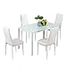 Bonnlo Dining Table with Chairs Dining Set for 4 Kitchen Dining Room Table and 4 Chairs White Glass Dining Table with PU Leather Chairs,White