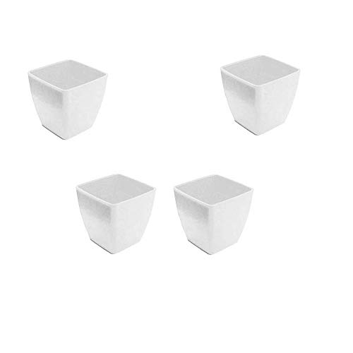 Antier 2-Inch Plastic Square Planter Pots for Gardening Plantation (Set of 4pcs) in White Color for Indoor, Home, Office and Outdoor use, Decorative Gift Item Flower Pots, Durable Product