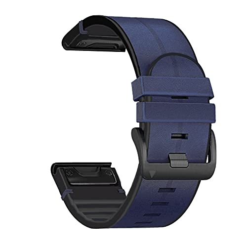 Fleshy Leaf 26mm Band Compatible for Garmin Fenix 7X/6X/5X Watch Band, Quick Easy Fit Soft Genuine Leather Silicone Sweatproof Wristband Strap for Fenix 5X Plus,Tactix Delta,Fenix 3,Enduro (Blue)