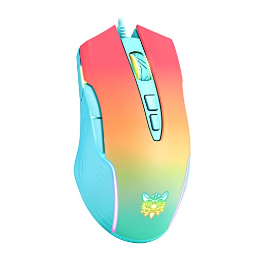 SIMGAL RGB Gaming Mouse Wired, USB Optical Computer Mice with RGB Backlit, 6 Adjustable DPI Up to 6400, Ergonomic Gamer Laptop PC Mouse with 7 Programmable Buttons for Windows Vista Linux (Morandi)