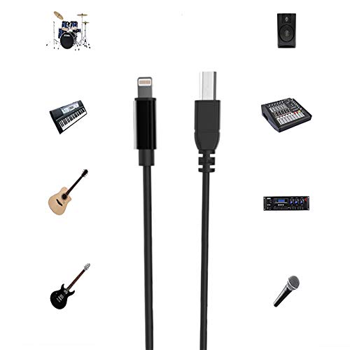 Phone to MIDI Cable,Aoiutrn USB 2.0 OTG Type B Musical Instrument Midi Adapter Cord Compatible with iPhone 11 Pro / 11 /XS/Max/X/8/7 to Electric Piano,Midi Keyboard,Audio DAC and More (Black)
