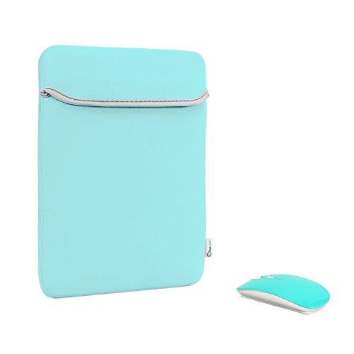 TOP CASE - Bundle Deal Universal 15-Inch Carrying Sleeve Bag and USB Optical Wireless Mouse for All 15" Apple Macbook / Chromebook / Microsoft Surface Pro / Laptop and Notebook - Hot Blue / Turquoise